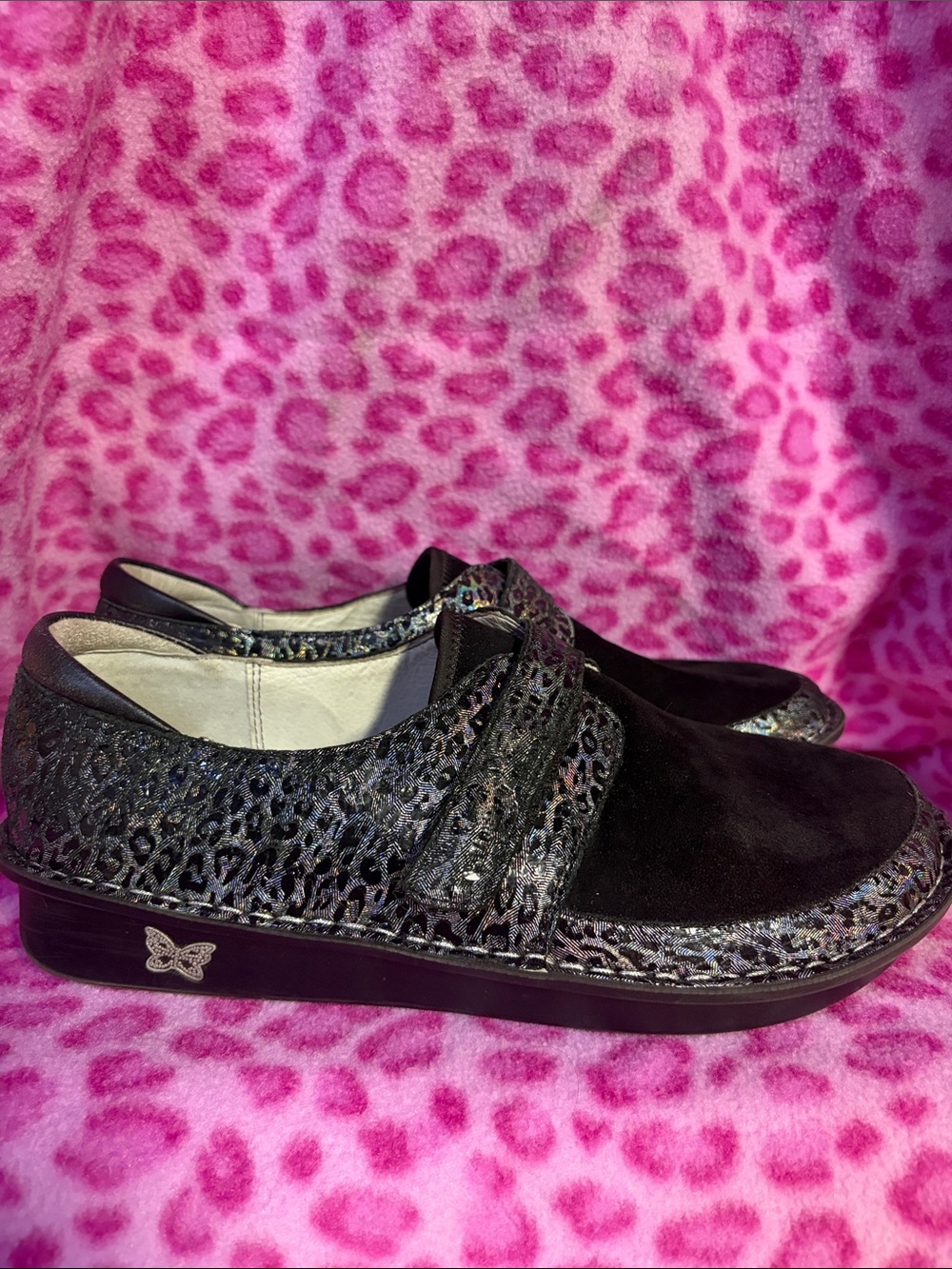 Alegria EU 41 Holographic Leopard Leather Suede Mary Jane Shoes Nursing Shoes